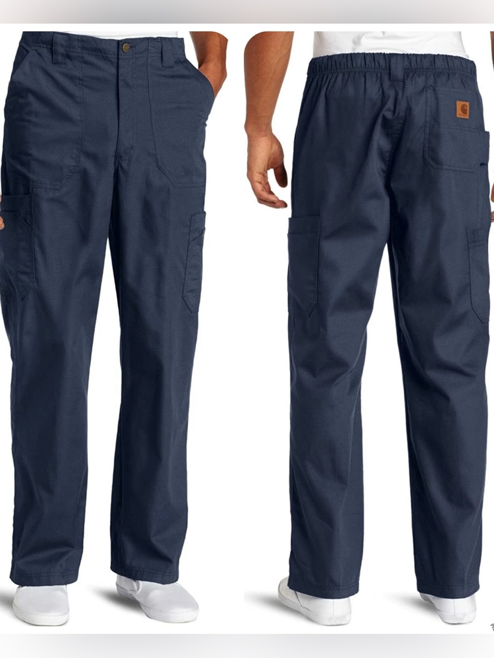Carhartt Pants Men's L Navy Cargo Work Pants with Elastic Back LIKE NEW!